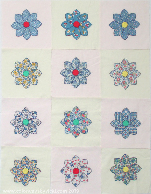Vintage flower blocks - Colorways By Vicki Welsh