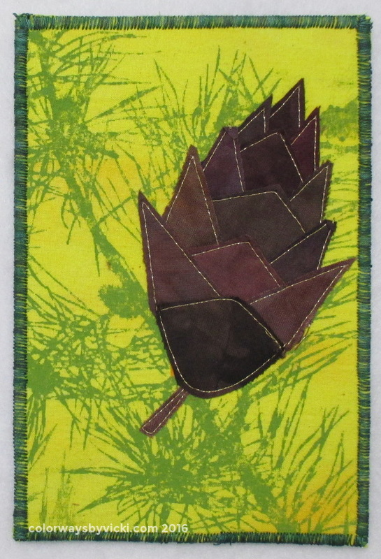 pine cone autumn fabric postcard