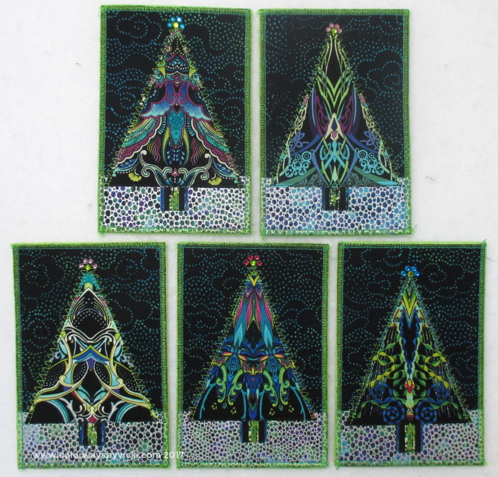 christmas tree fabric postcards