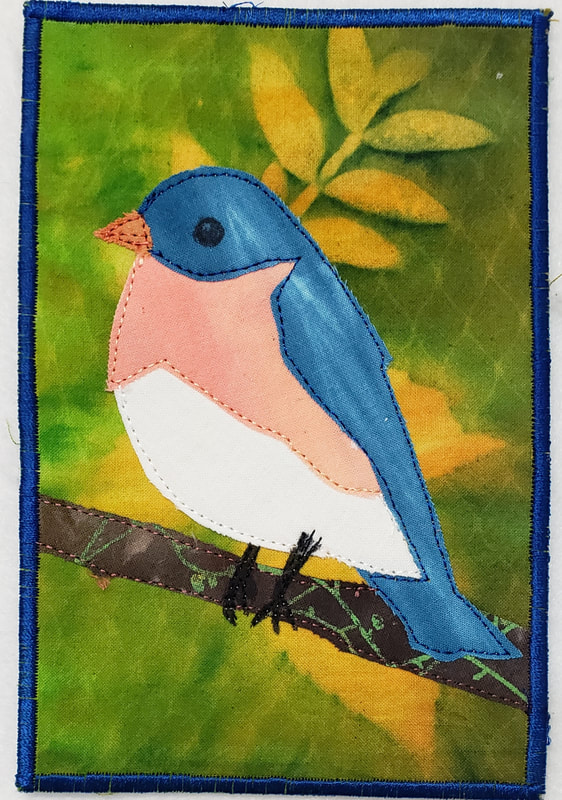 bluebird fabric postcard